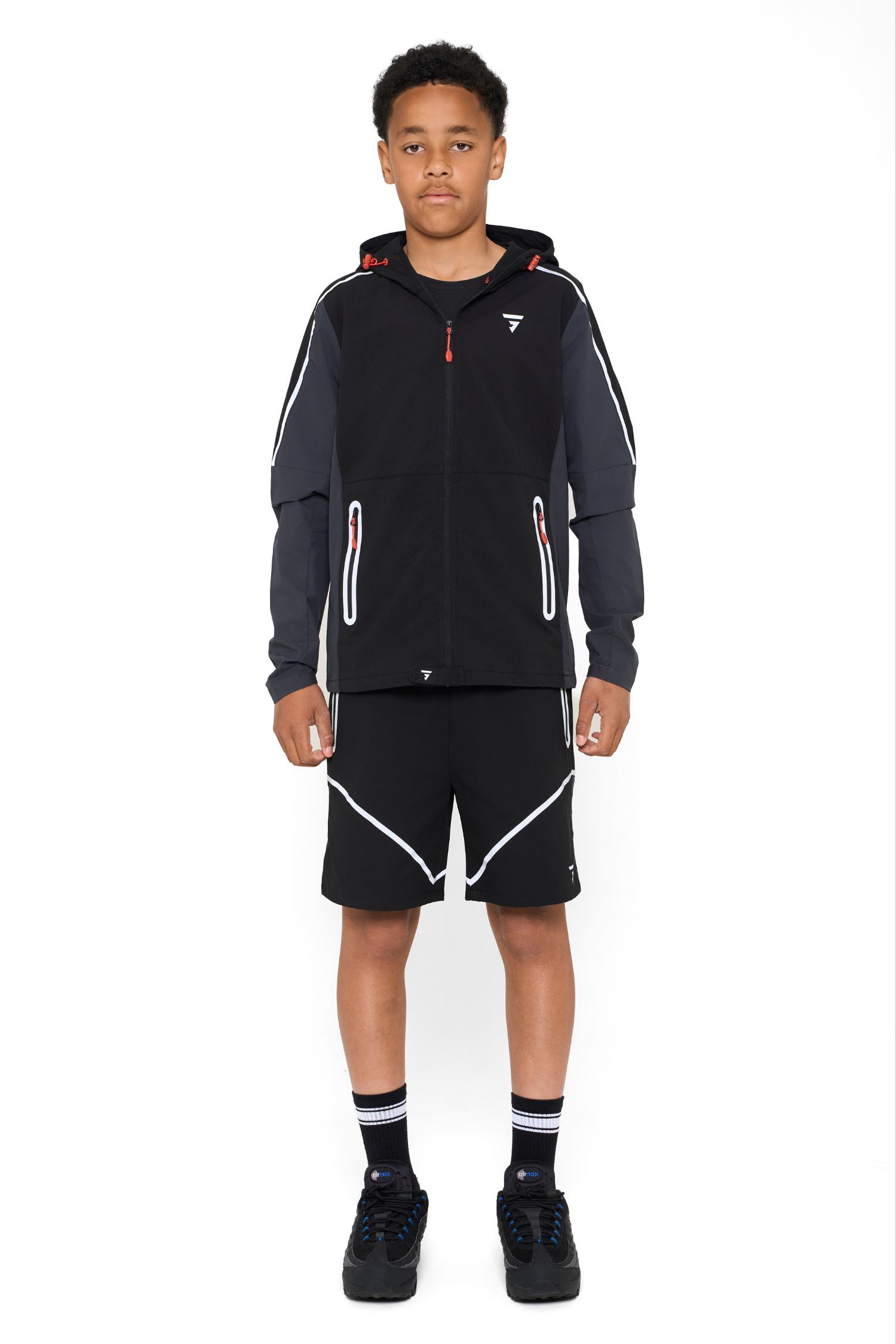 Junior Reflect Shorts - Black/Asphalt/Red