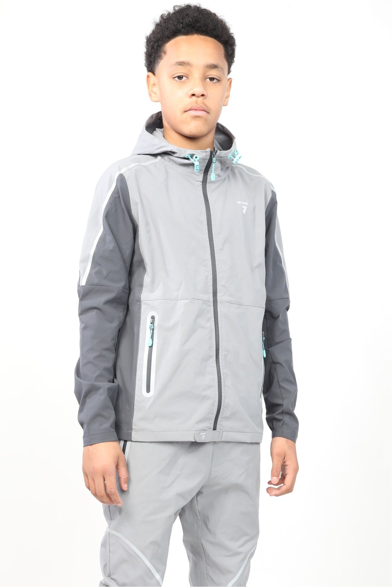 Junior Reflect Jacket - Light Grey/Dark Grey/Aqua Blue