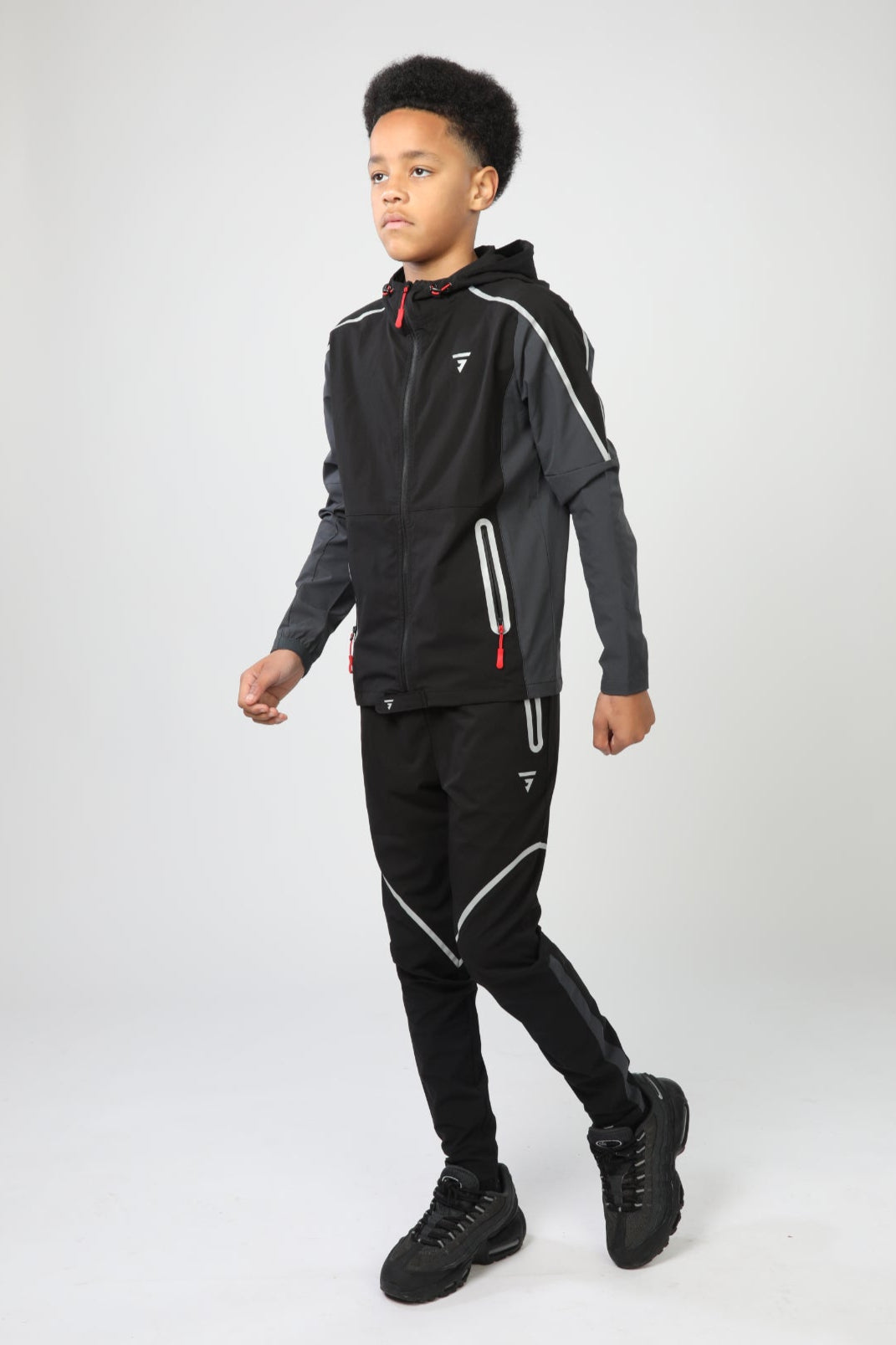 Junior Reflect Tracksuit - Black/Charcoal/Red