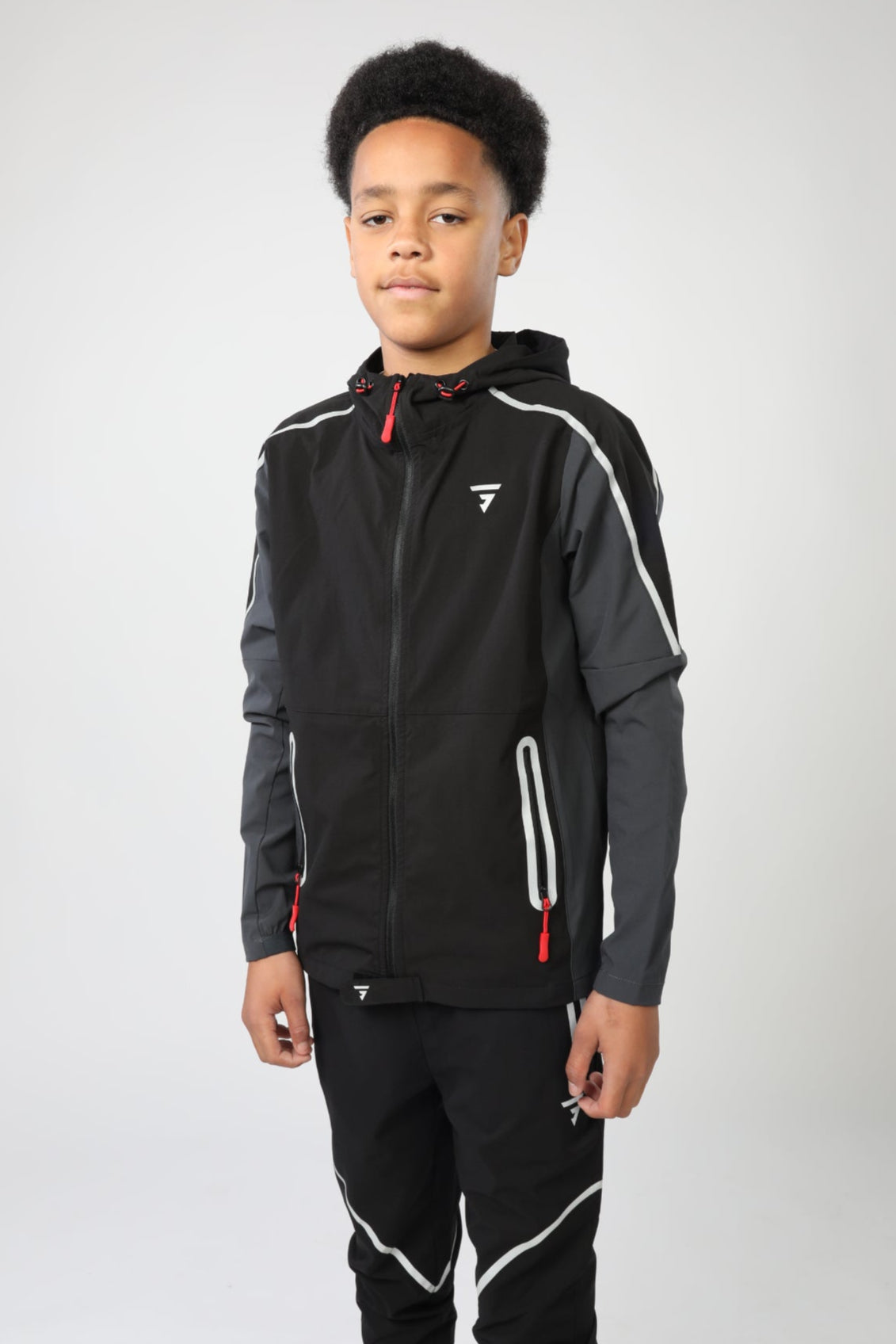 Junior Reflect Tracksuit - Black/Charcoal/Red