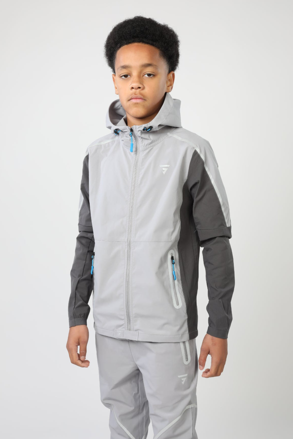 Junior Reflect Tracksuit - Light Grey/Dark Grey/Blue