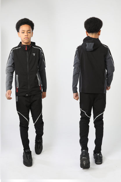 Junior Reflect Tracksuit - Black/Charcoal/Red